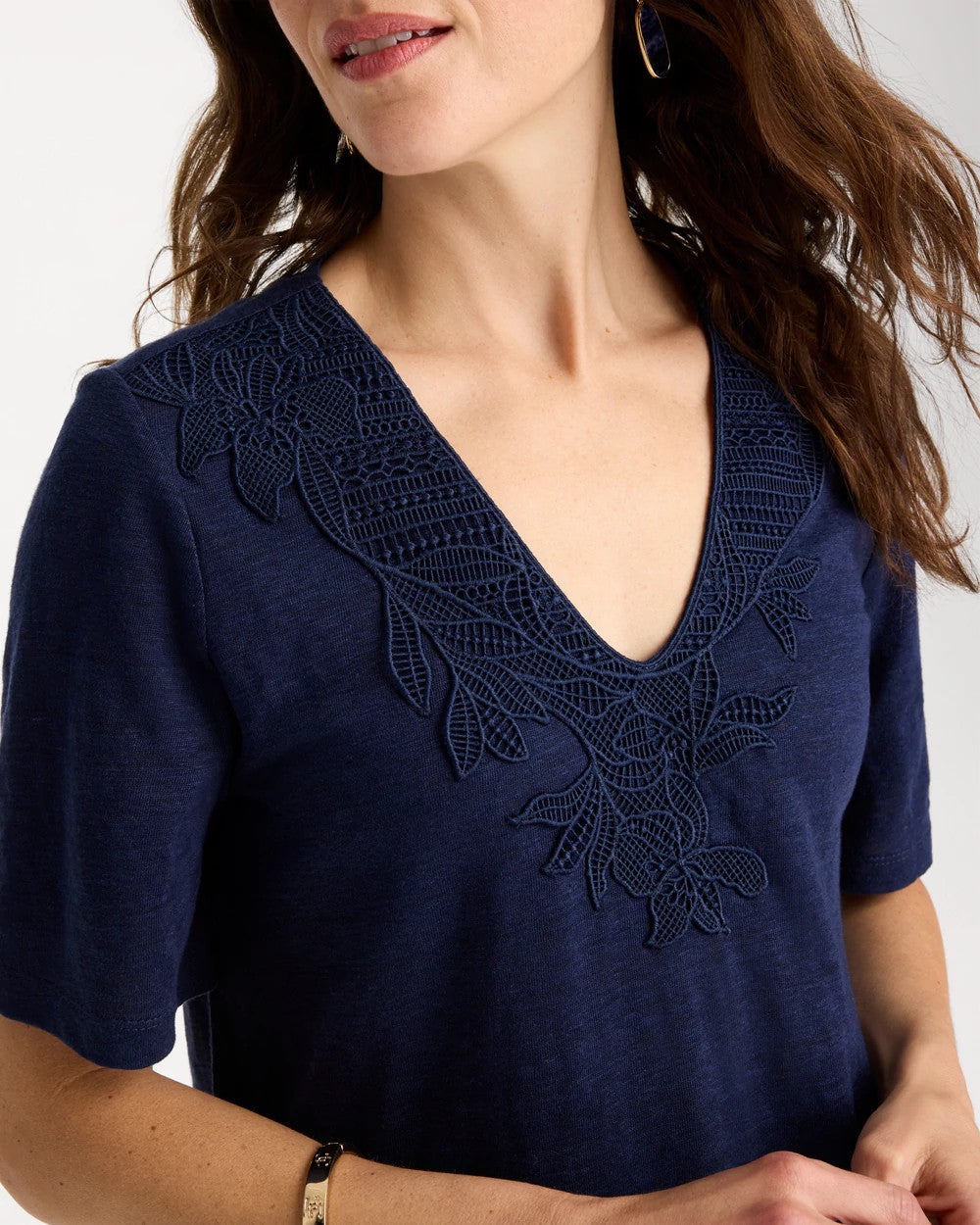 Chico's Flora Lace V-Neck Tee