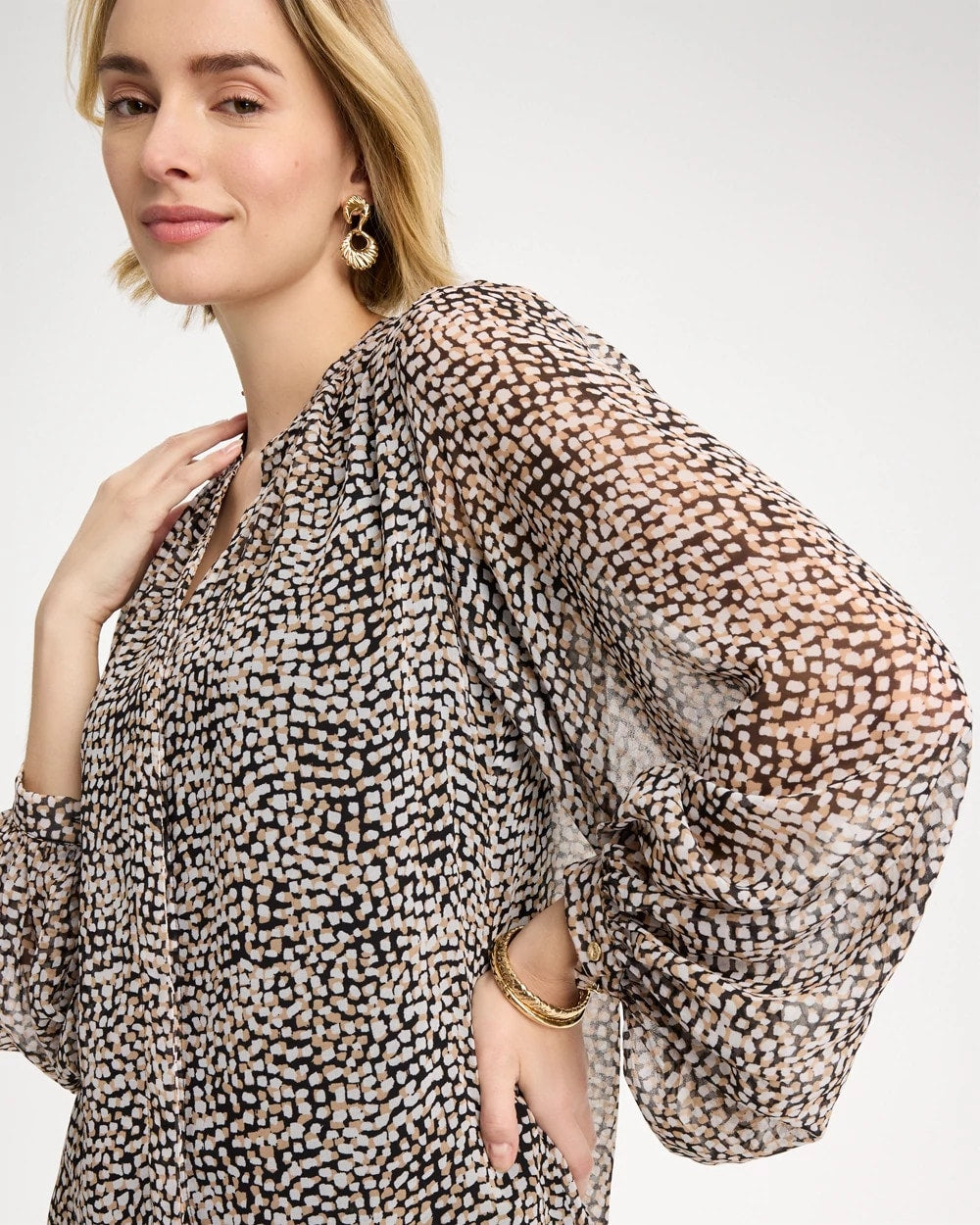 Chico's Georgette Printed Squares Blouse