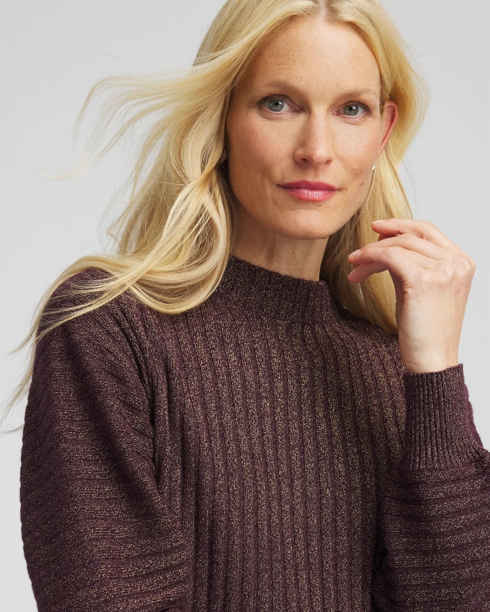 Chico's Metallic Ribbed Pullover