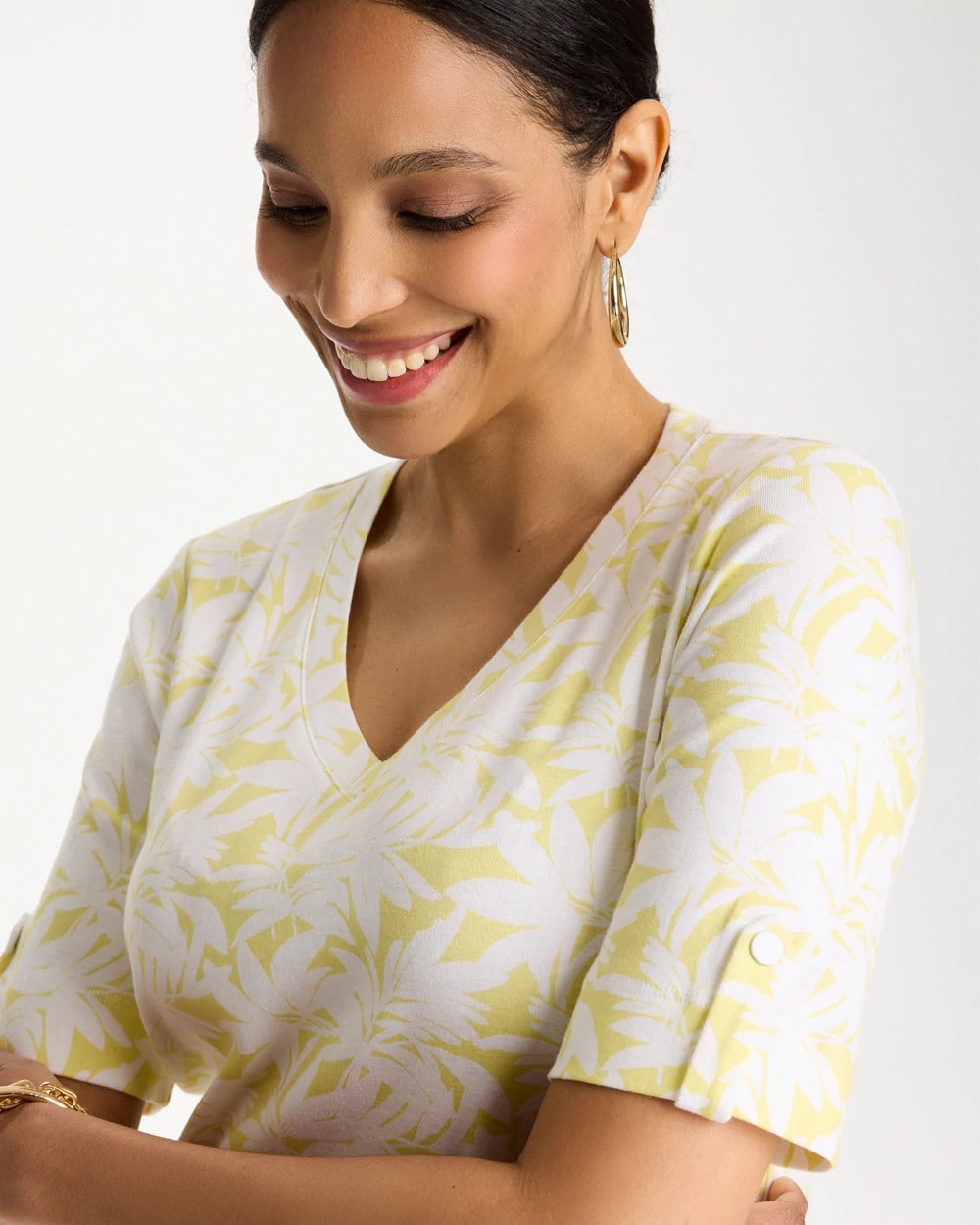 Chico's Printed Pima Elbow-Sleeve Tee