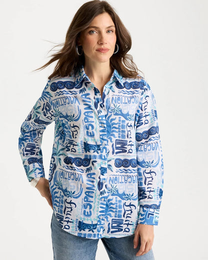 Chico's Cotton Voile Collared Beach Shirt