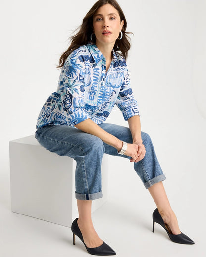 Chico's Cotton Voile Collared Beach Shirt