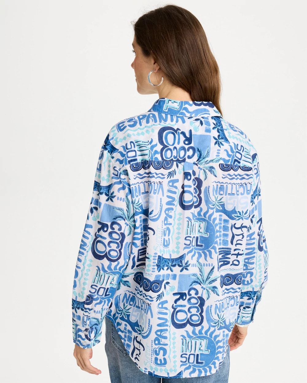 Chico's Cotton Voile Collared Beach Shirt