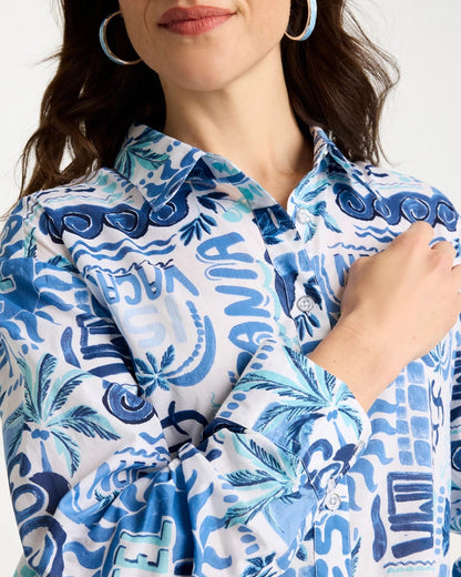 Chico's Cotton Voile Collared Beach Shirt