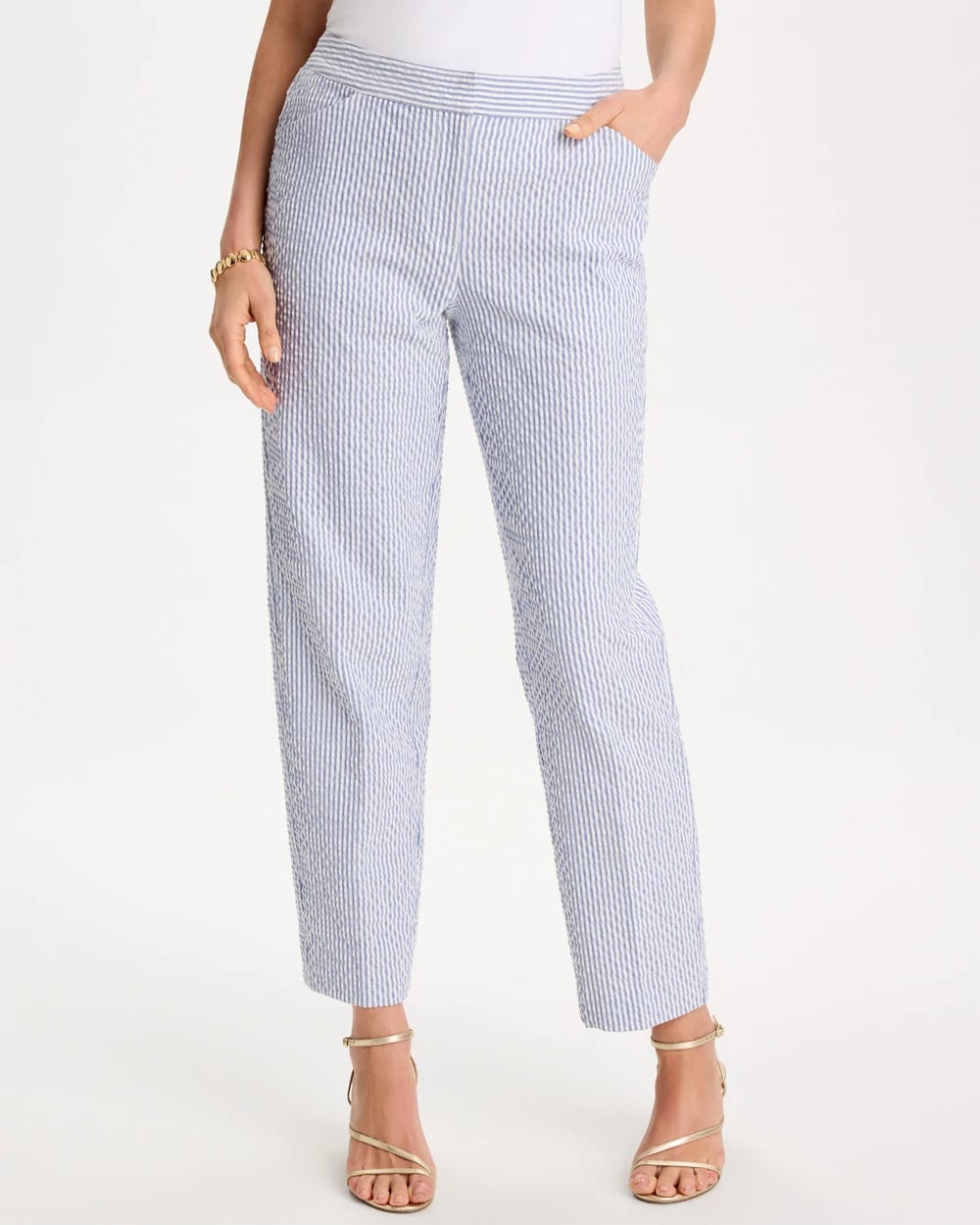 Chico's Striped Seersucker Straight Ankle Pants