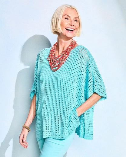 Chico's Lurex Open-Stitch Sweater Poncho