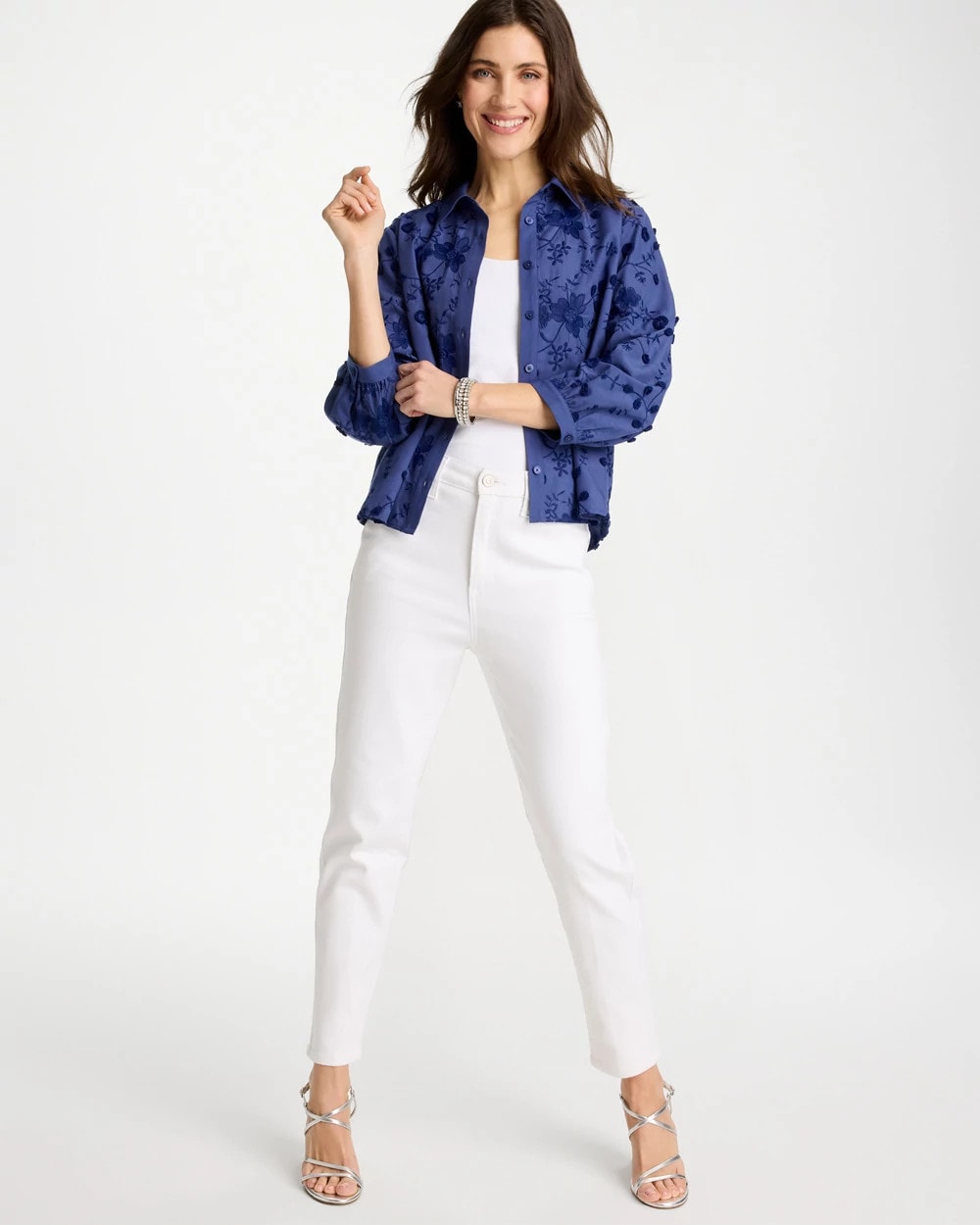Chico's 3D Floral Embroidered Top