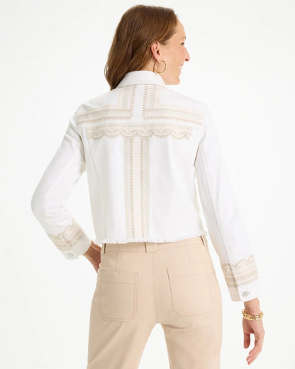 Chico's Embroidered Cropped Denim Trucker Jacket