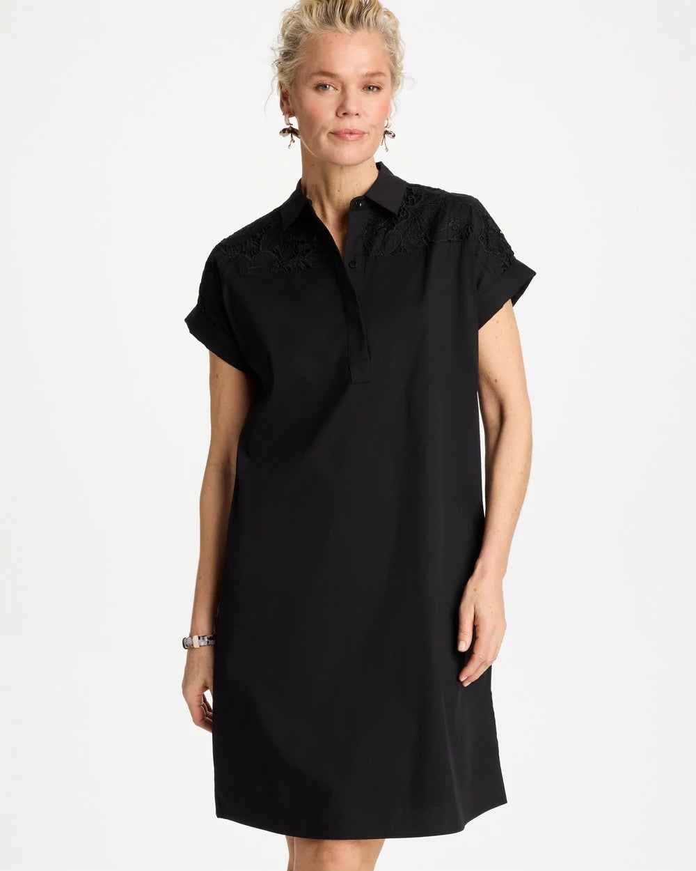 Chico's Popover Embroidered Poplin Dress