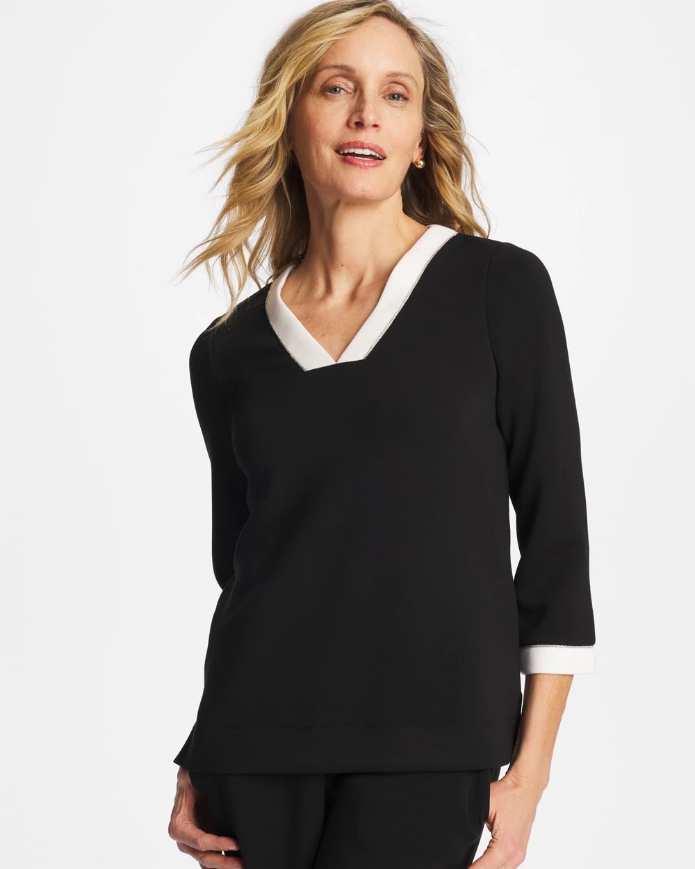 Chico's Zenergy® Soft Caviar Bead Contrast Top