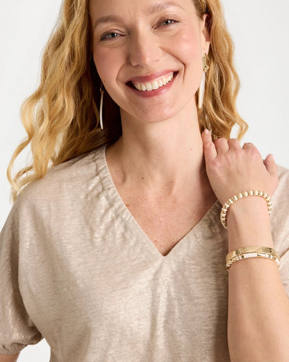 Chico's Fog Foiled Linen Ruched V-Neck Tee