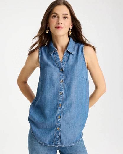 Chico's Tencel Denim Sleeveless Shirt
