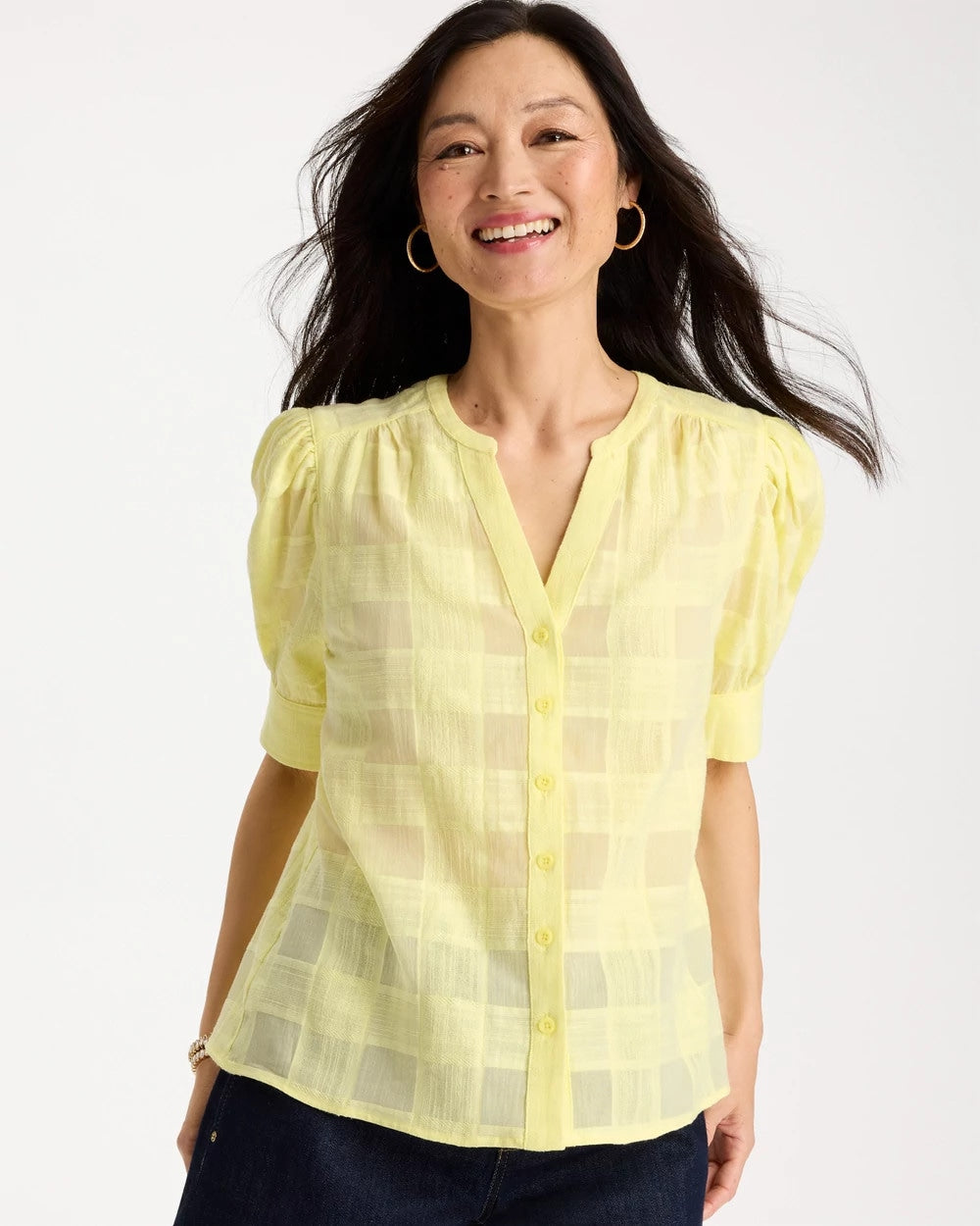 Chico's Cotton Plaid Elbow-Sleeve Shirt