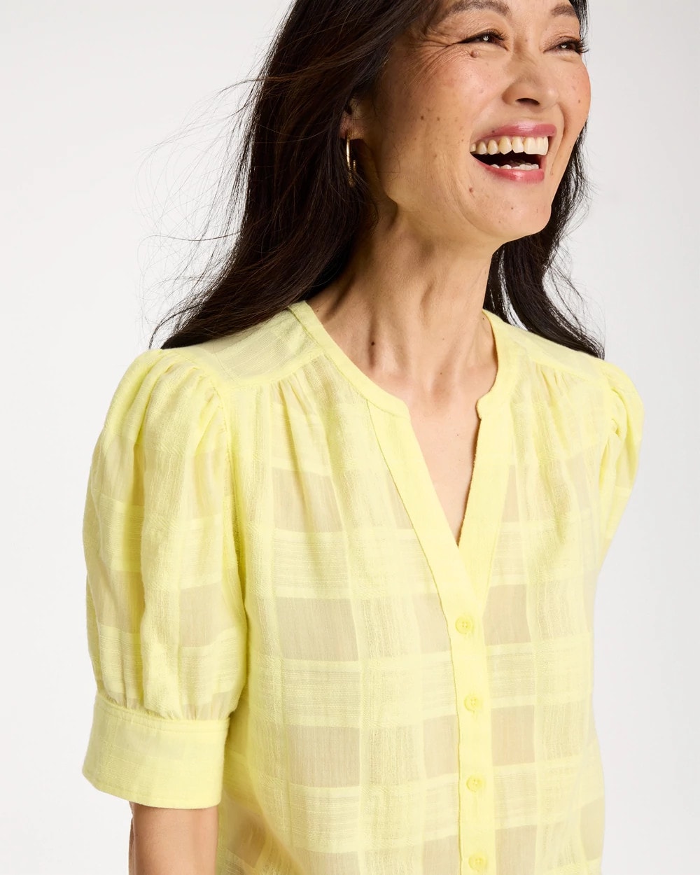 Chico's Cotton Plaid Elbow-Sleeve Shirt