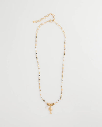 Chico's Coral Jade Stone Charm Necklace