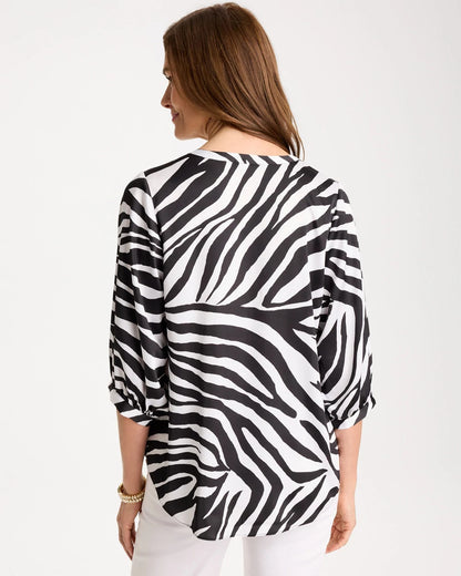 Chico's Satin Animal Print Tie-Front Top