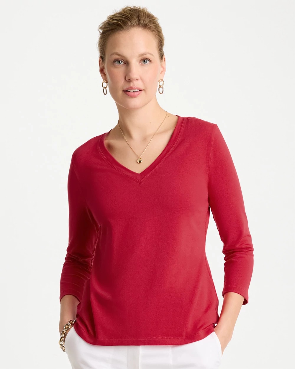 Chico's Cotton Stretch 3/4 Sleeve Tee