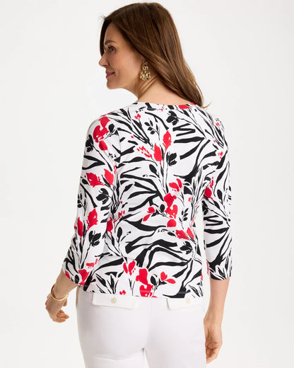 Chico's Cotton Stretch 3/4 Sleeve Floral Tee