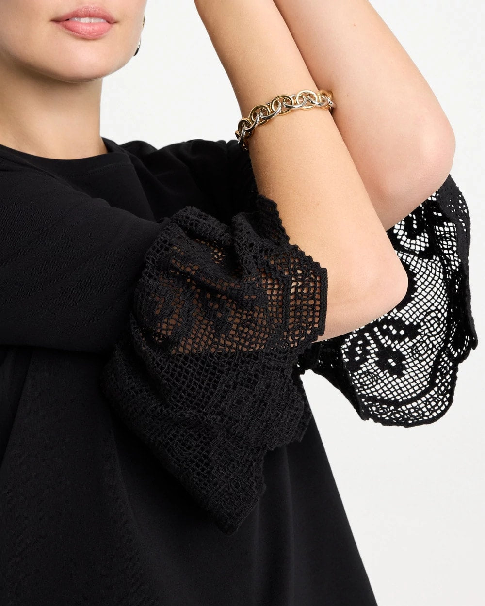 Chico's Cotton Lace Flutter Sleeve Tee