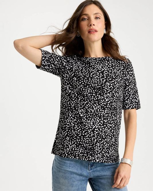Chico's Printed Pima Elbow Sleeve Tee
