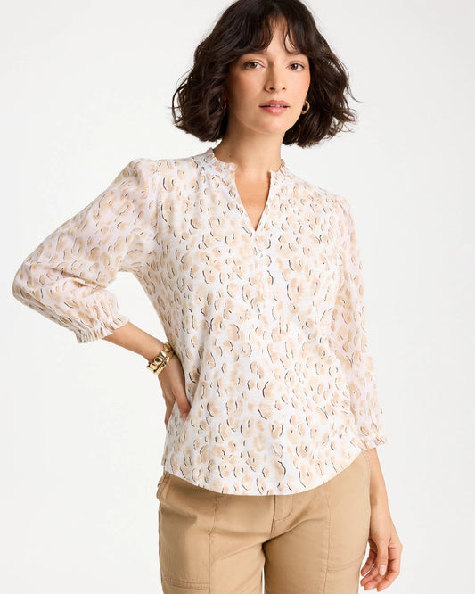 Chico's Animal Print Ruffled V-Neck Top