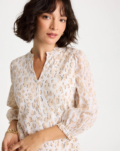 Chico's Animal Print Ruffled V-Neck Top