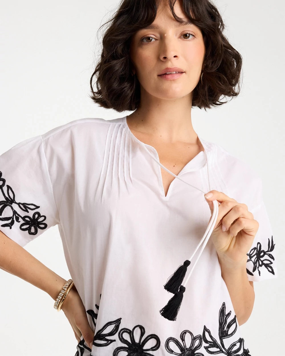 Chico's Cotton Voile Applique Blouse