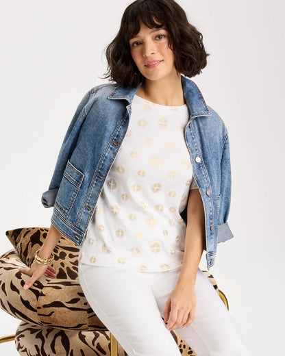 Chico's Stamped Pima Elbow Sleeve Tee