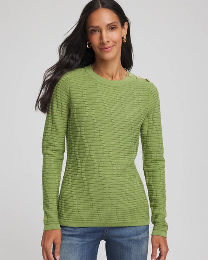 Chico's Button Shoulder Crewneck Pullover