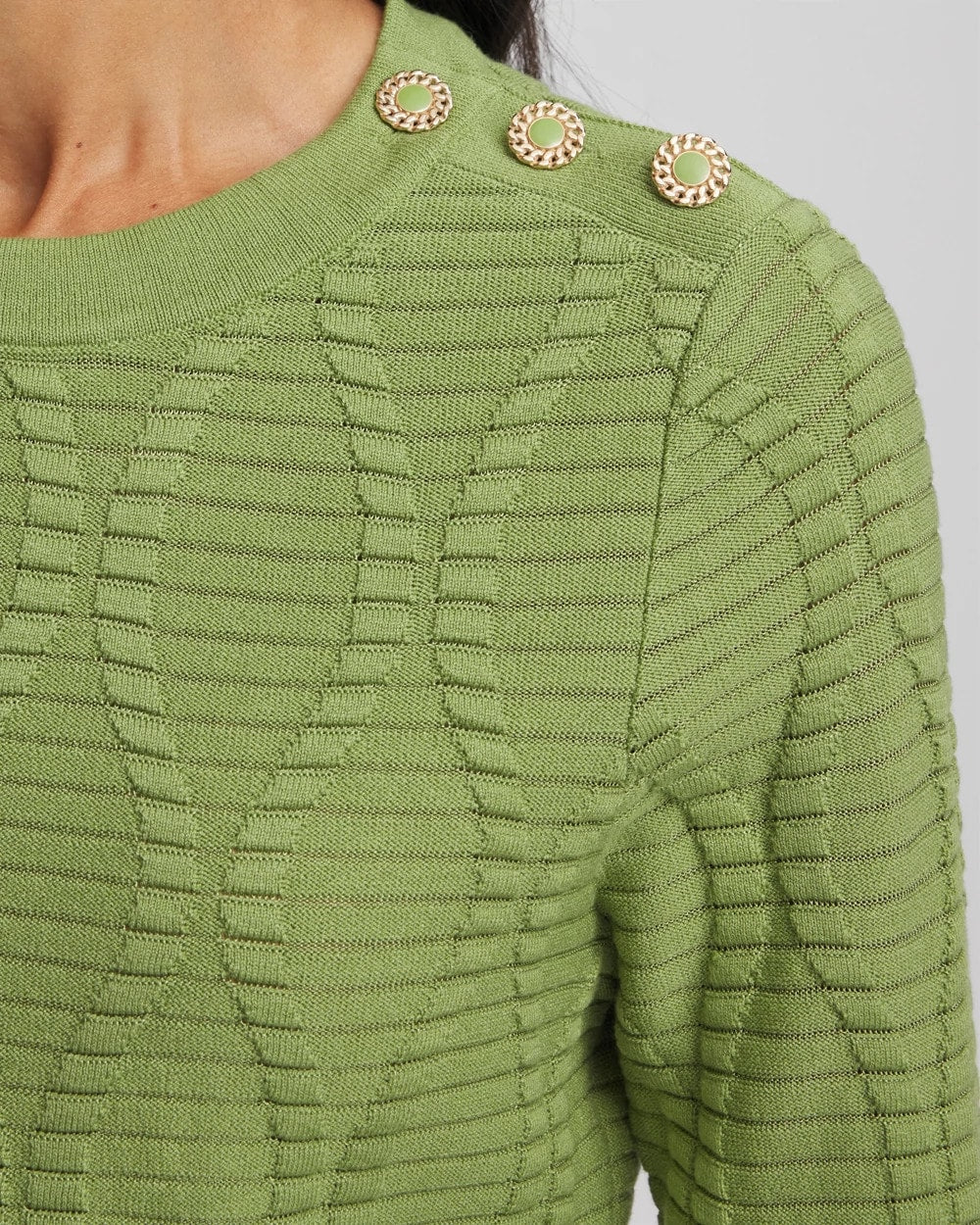 Chico's Button Shoulder Crewneck Pullover