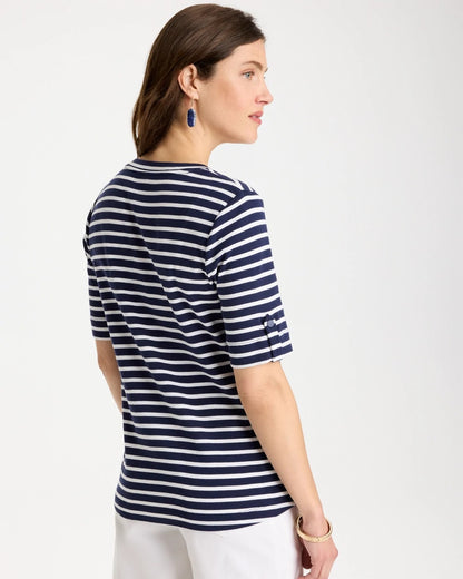Chico's Pima Striped Elbow Sleeve Tee