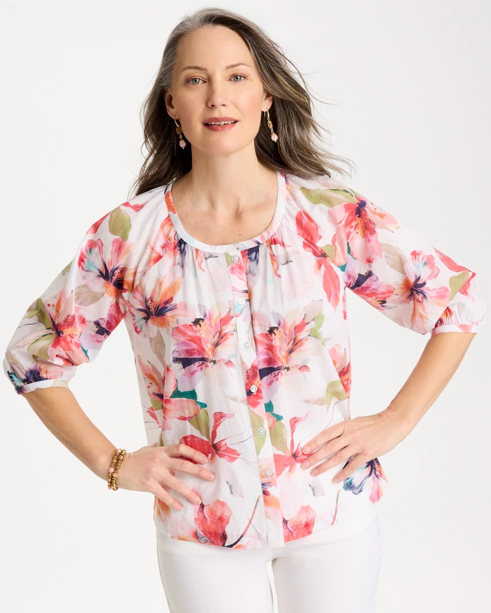 Chico's Cotton Voile Croix Collage Blouse