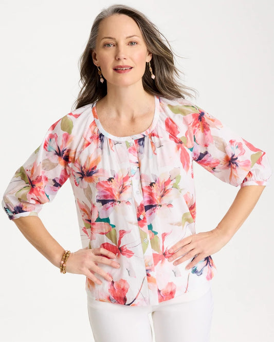Chico's Cotton Voile Croix Collage Blouse