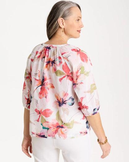 Chico's Cotton Voile Croix Collage Blouse
