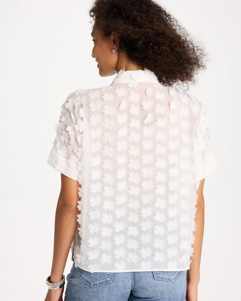 Chico's 3D Floral Chiffon Camp Shirt