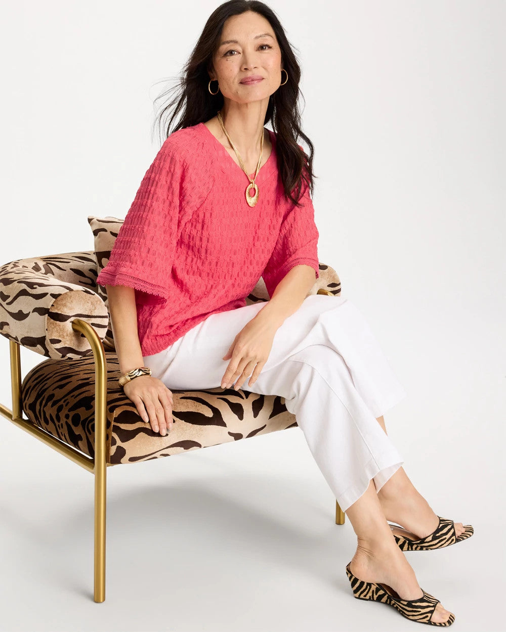 Chico's Crinkle Lace Knit Raglan Tee