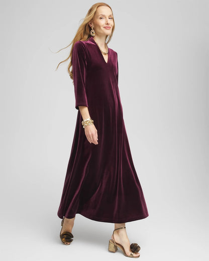 Chico's V-Neck Velour Midi Dress