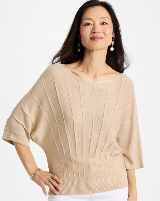Chico's Metallic Pleated Dolman Pullover Sweater