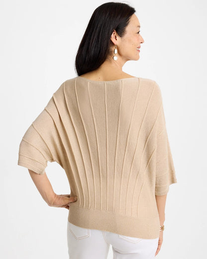 Chico's Metallic Pleated Dolman Pullover Sweater