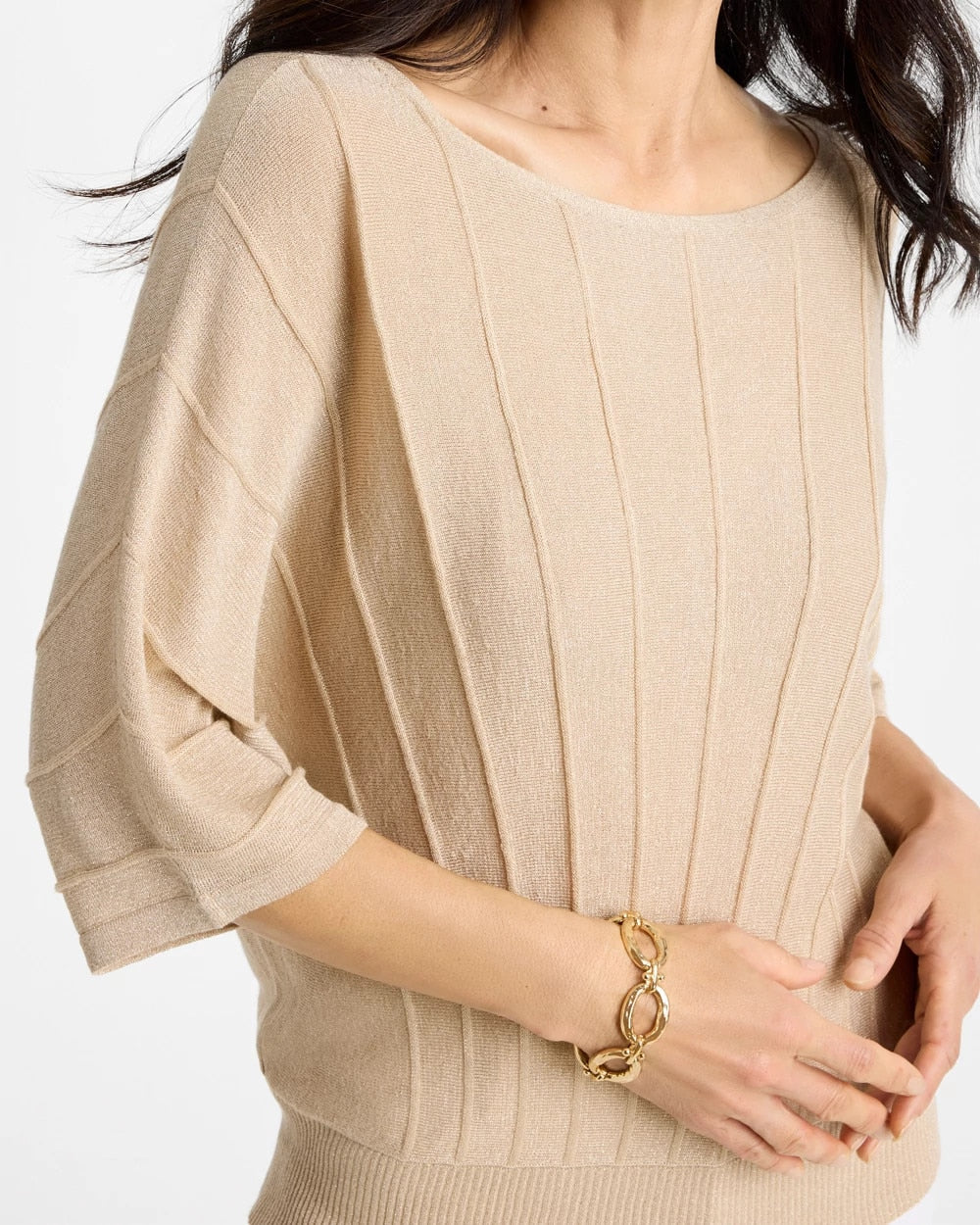 Chico's Metallic Pleated Dolman Pullover Sweater