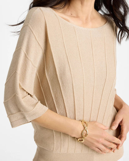 Chico's Metallic Pleated Dolman Pullover Sweater