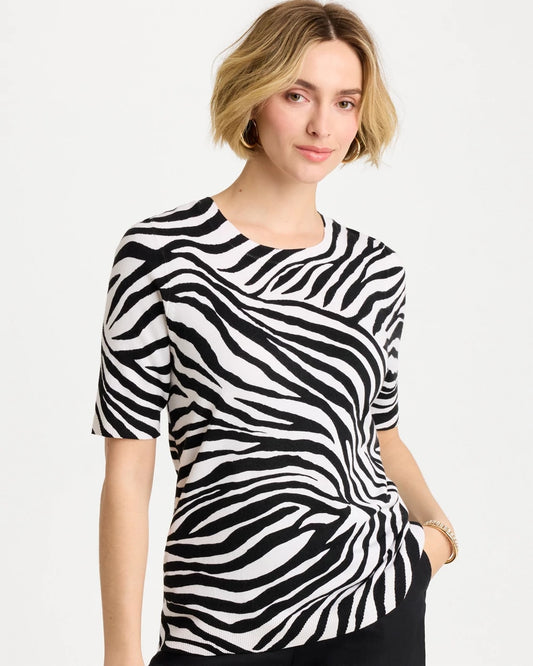 Chico's Ella Zebra Crewneck Pullover Sweater