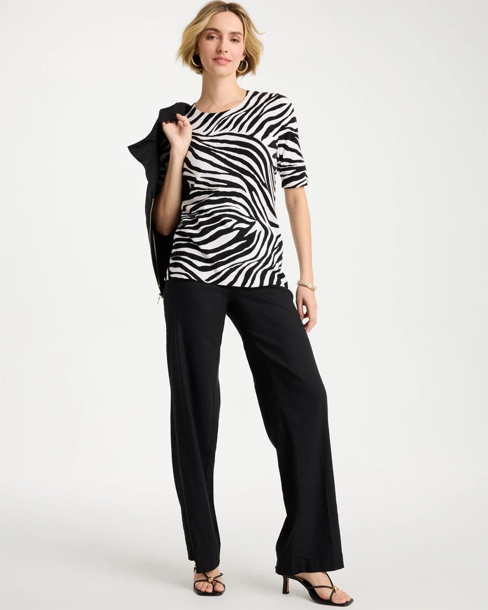 Chico's Ella Zebra Crewneck Pullover Sweater