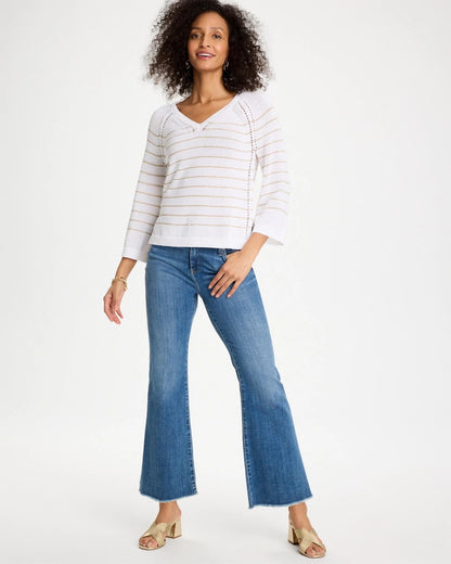 Chico's Metallic Striped Pullover Sweater
