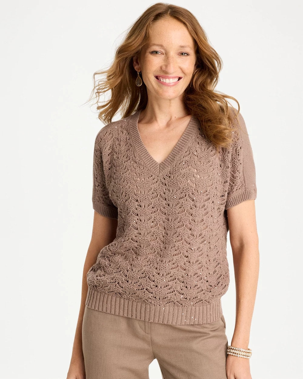 Chico's Sequin Pointelle Pullover