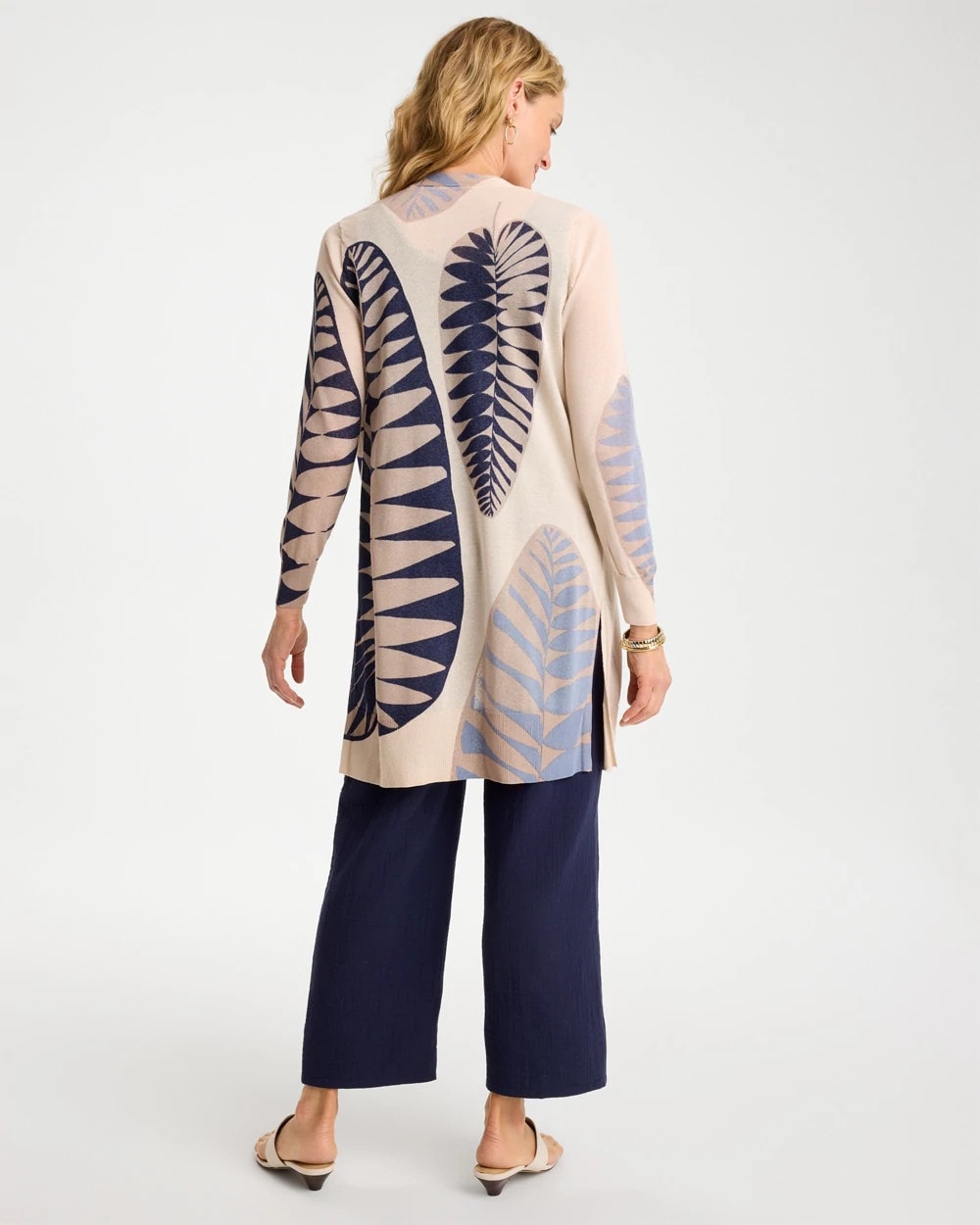 Chico's Long Leaf Print Summer Romance Cardigan