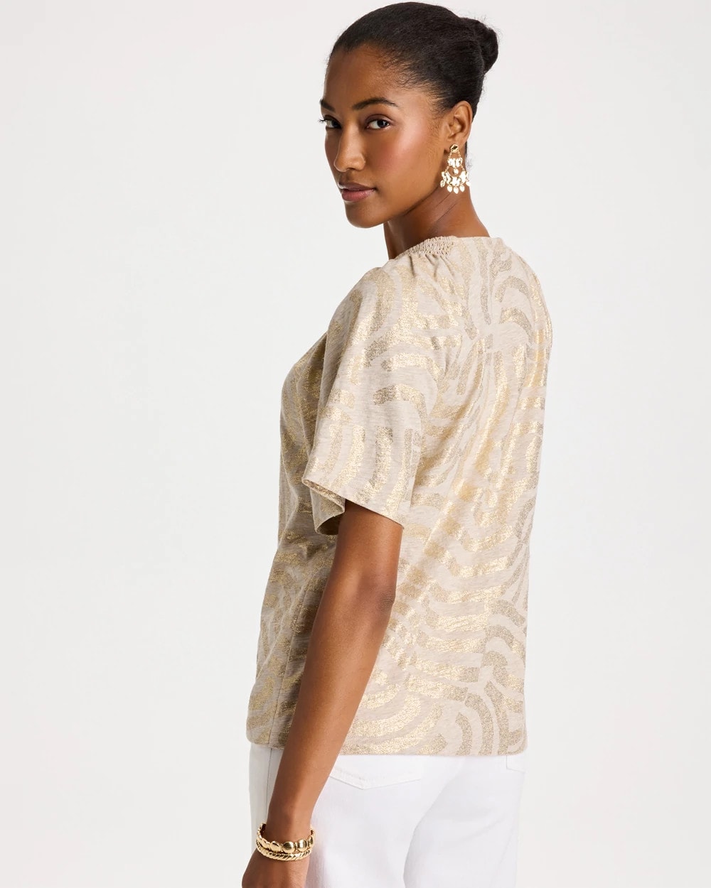 Chico's Cotton Foiled Shirred Tee