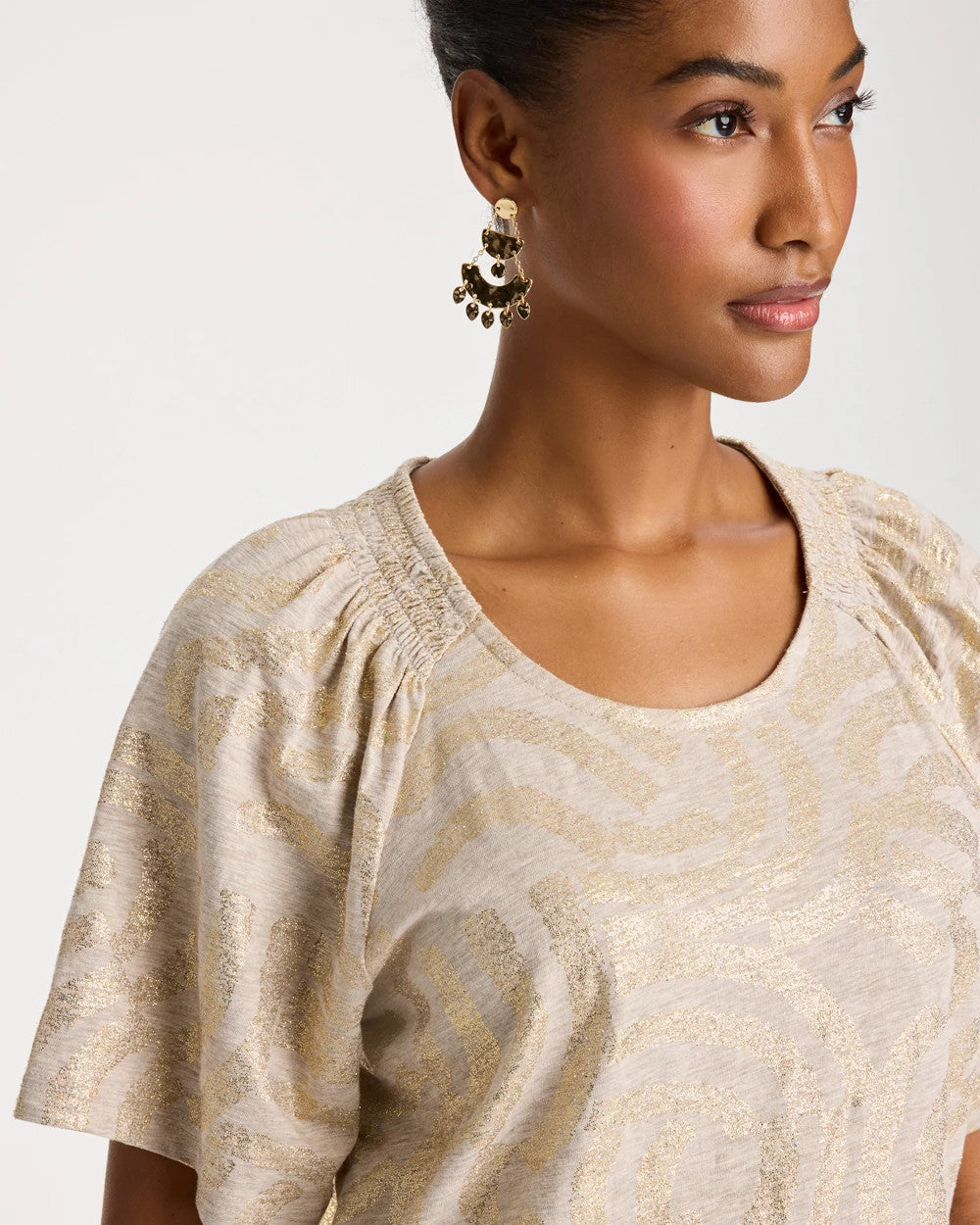 Chico's Cotton Foiled Shirred Tee