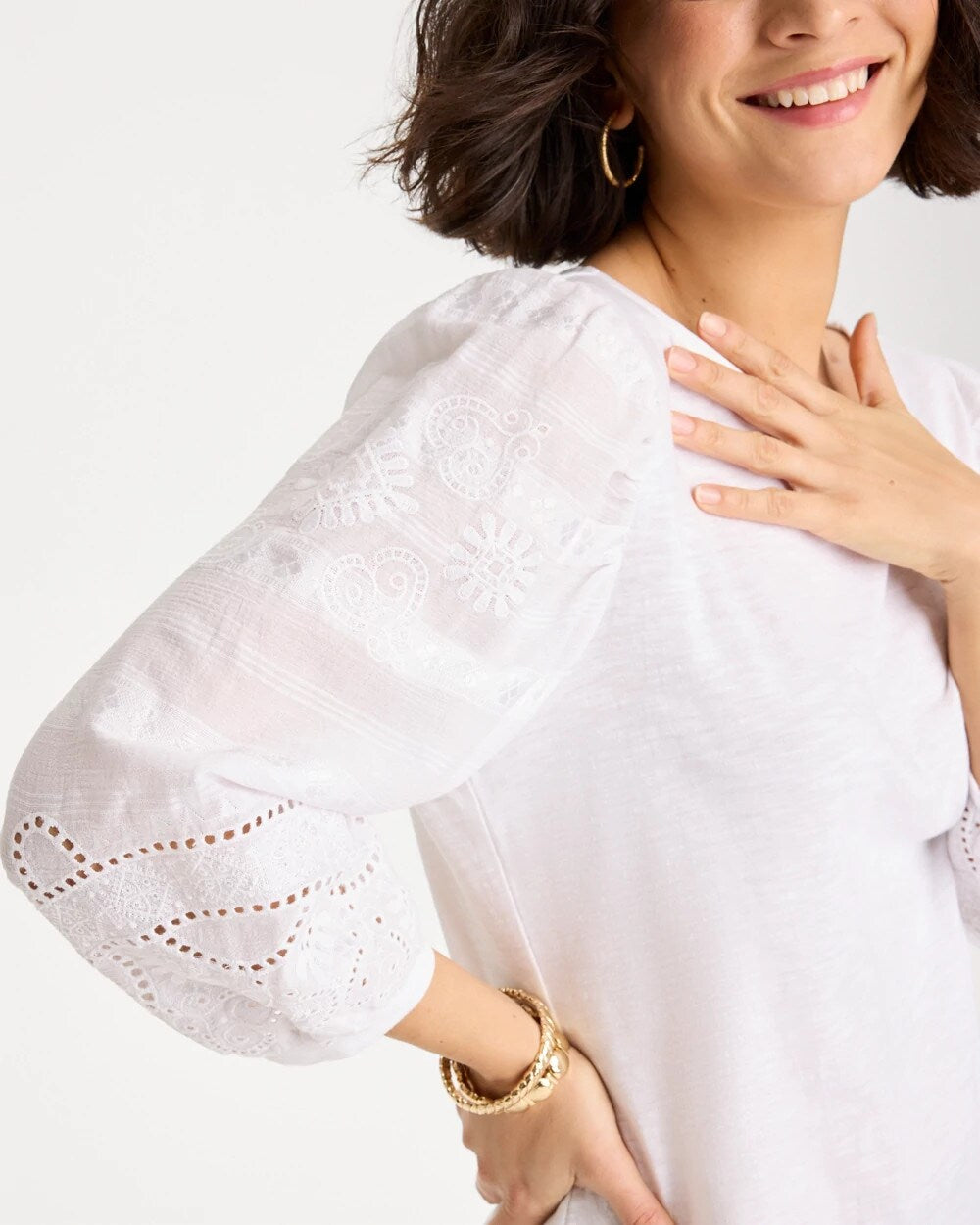 Chico's Cotton Eyelet Sleeve Tee