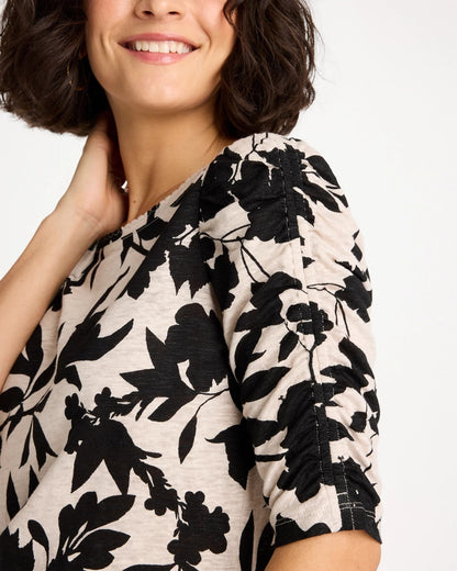 Chico's Flora Linen Ruched Sleeve Tee